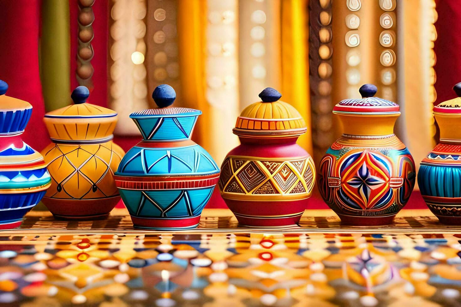colorful vases on a table. AI-Generated photo