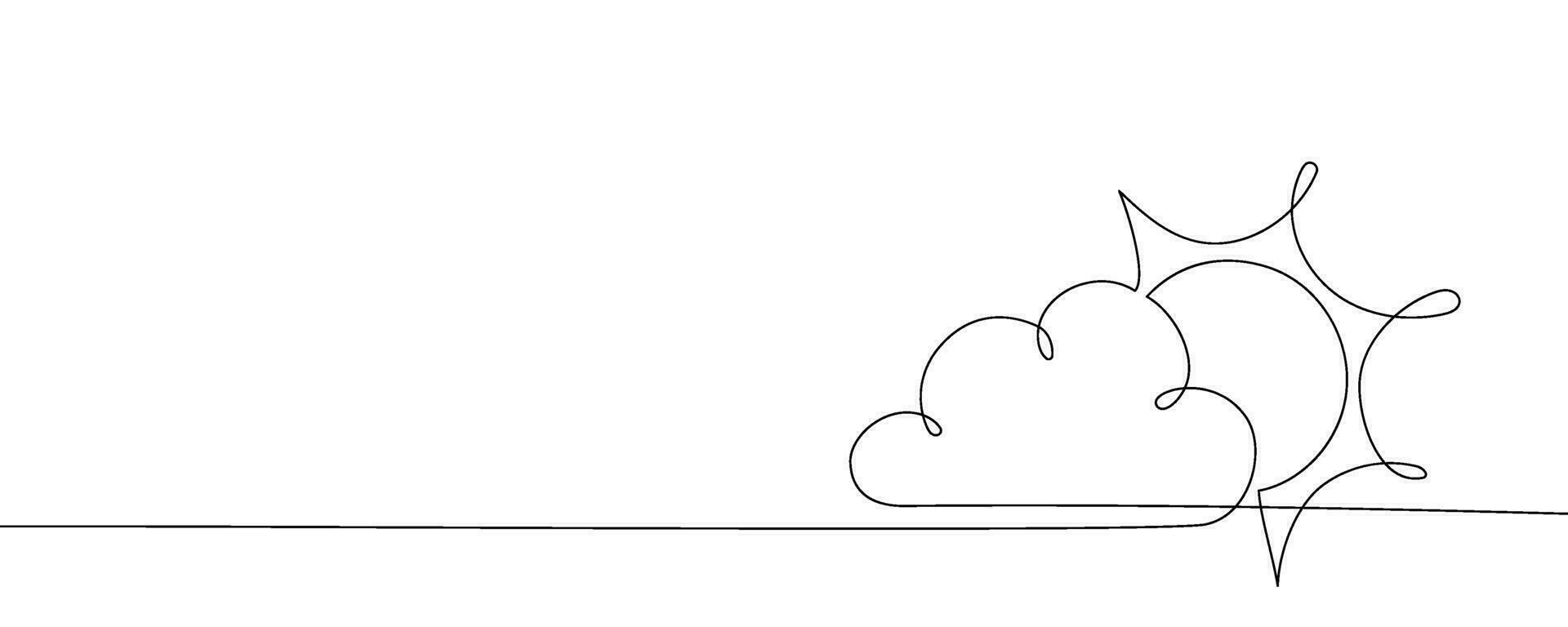 línea nube uno Arte continuo soltero cielo dibujar garabatear ilustración. contorno nube uno línea clima Dom naturaleza vector bosquejo sencillo antecedentes gráfico blanco Brillo Solar icono resumen lineal mínimo verano