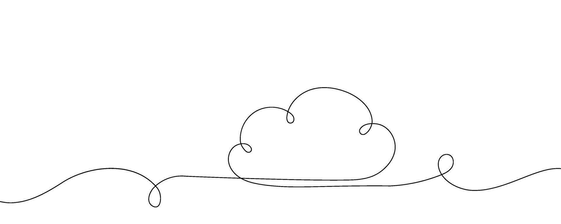 Line cloud one art continuous single sky draw doodle illustration. Outline cloud one line weather sun nature vector sketch simple background graphic white sunshine icon abstract linear minimal summer