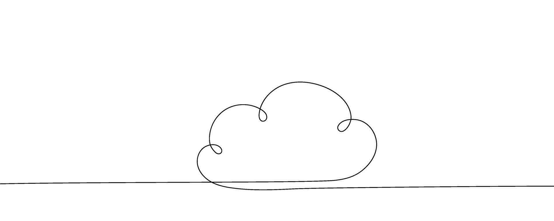 Line cloud one art continuous single sky draw doodle illustration. Outline cloud one line weather sun nature vector sketch simple background graphic white sunshine icon abstract linear minimal summer