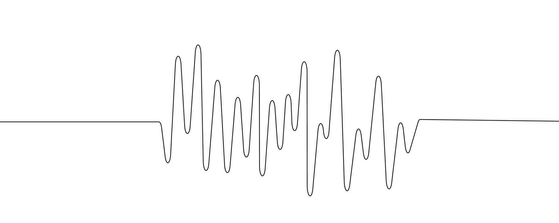 Line wave music sound one noise audio frequency icon signal podcast radio soundwave waveform volume art hand. Acoustic line music logo recording voice wave doodle sketch abstract. Vector illustration