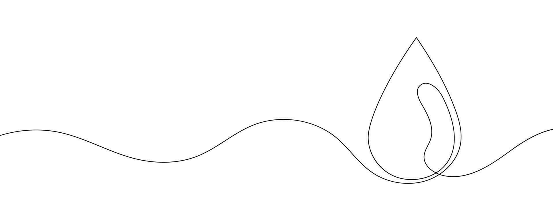 Continuous line water drop art droplet icon rain outline sketch doodle drawing. One line linear blood sea water drop drawn tear eco donation abstract medical simple logo isolated. Vector Illustration