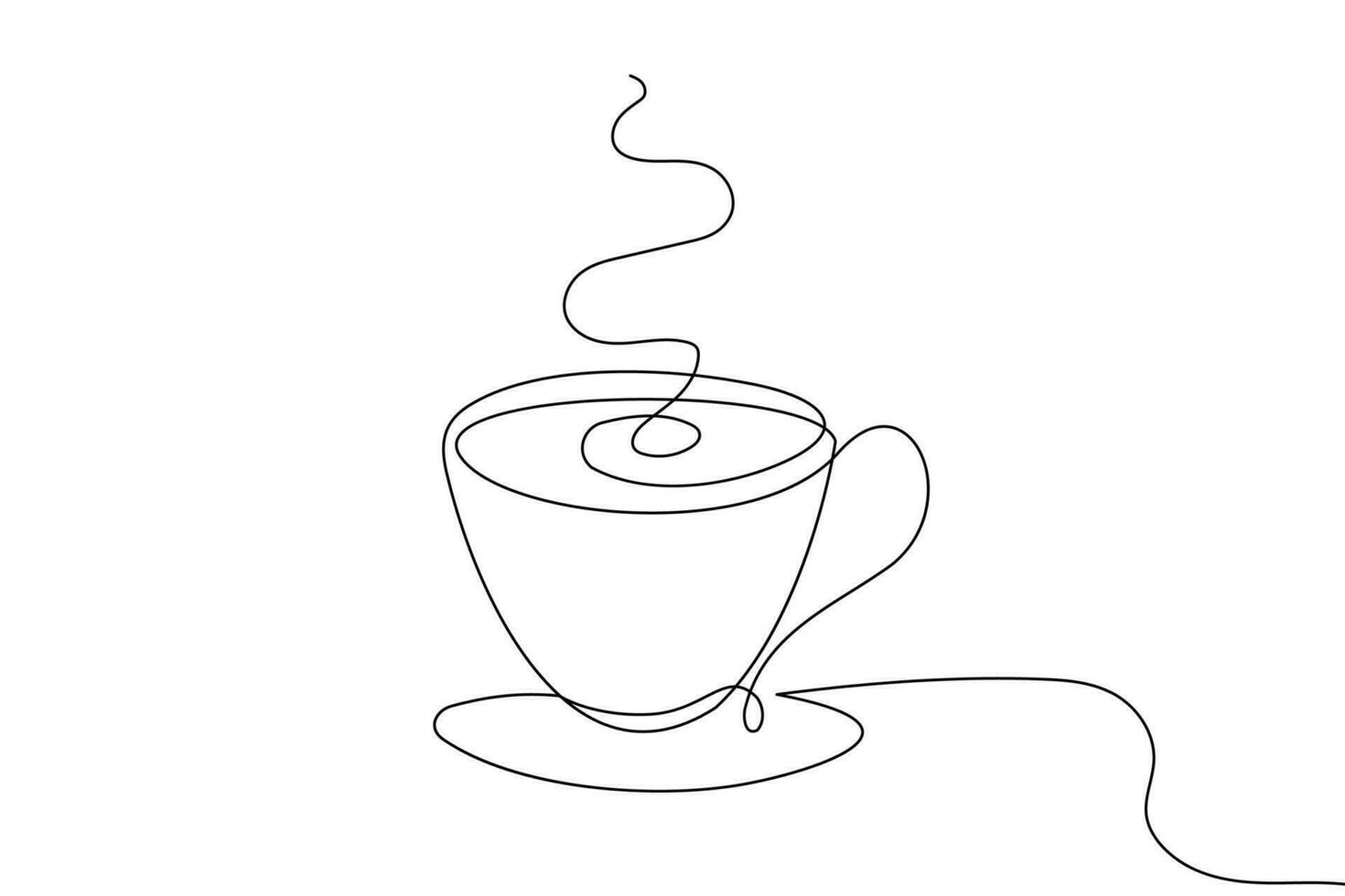 Coffee cup continuous line sketch tea icon cafe sketch drink single art outline mug logo food. Doodle cup line abstract background breakfast steam morning coffee design symbol. Vector illustration
