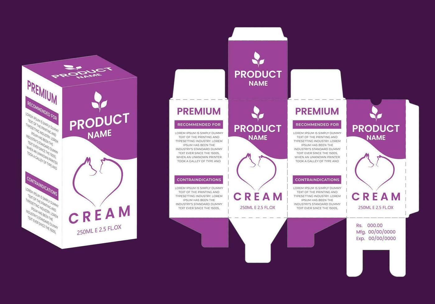 Box packaging die cut template design.package box die cut with 3d mock up. vector