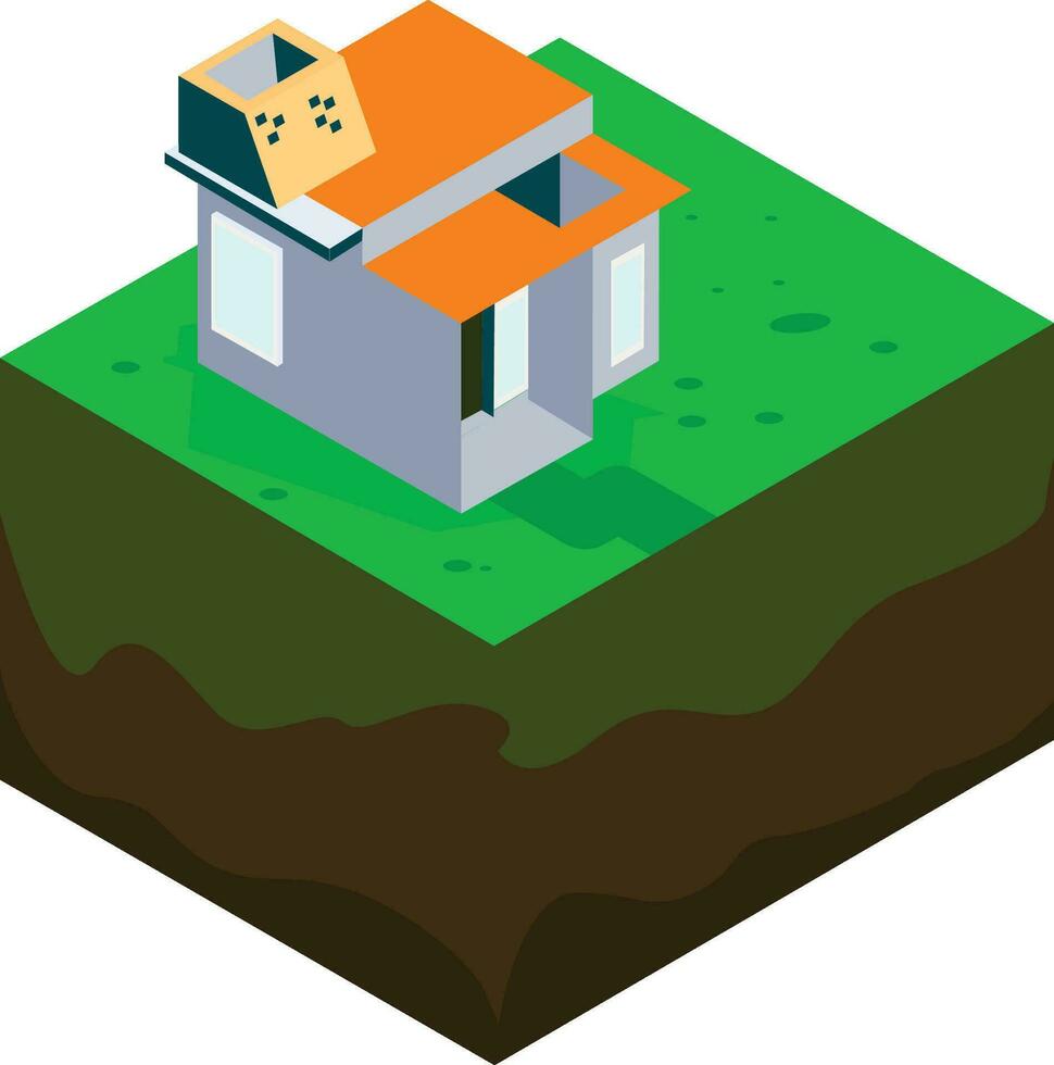 3d House on square soil section vector illustration. isometric of house.