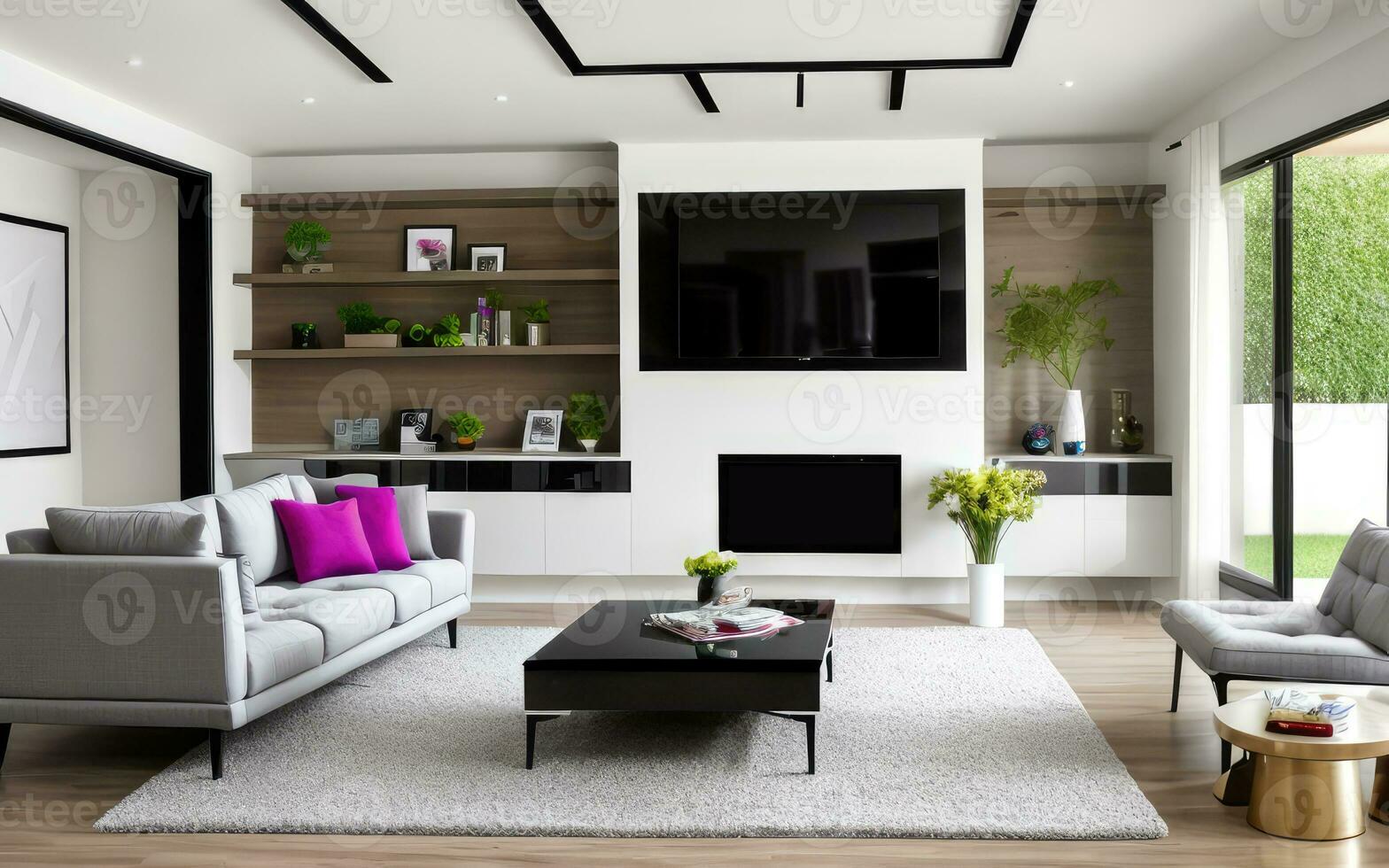 Photorealistic interior living room indoor stylish modern created with ai generative photo