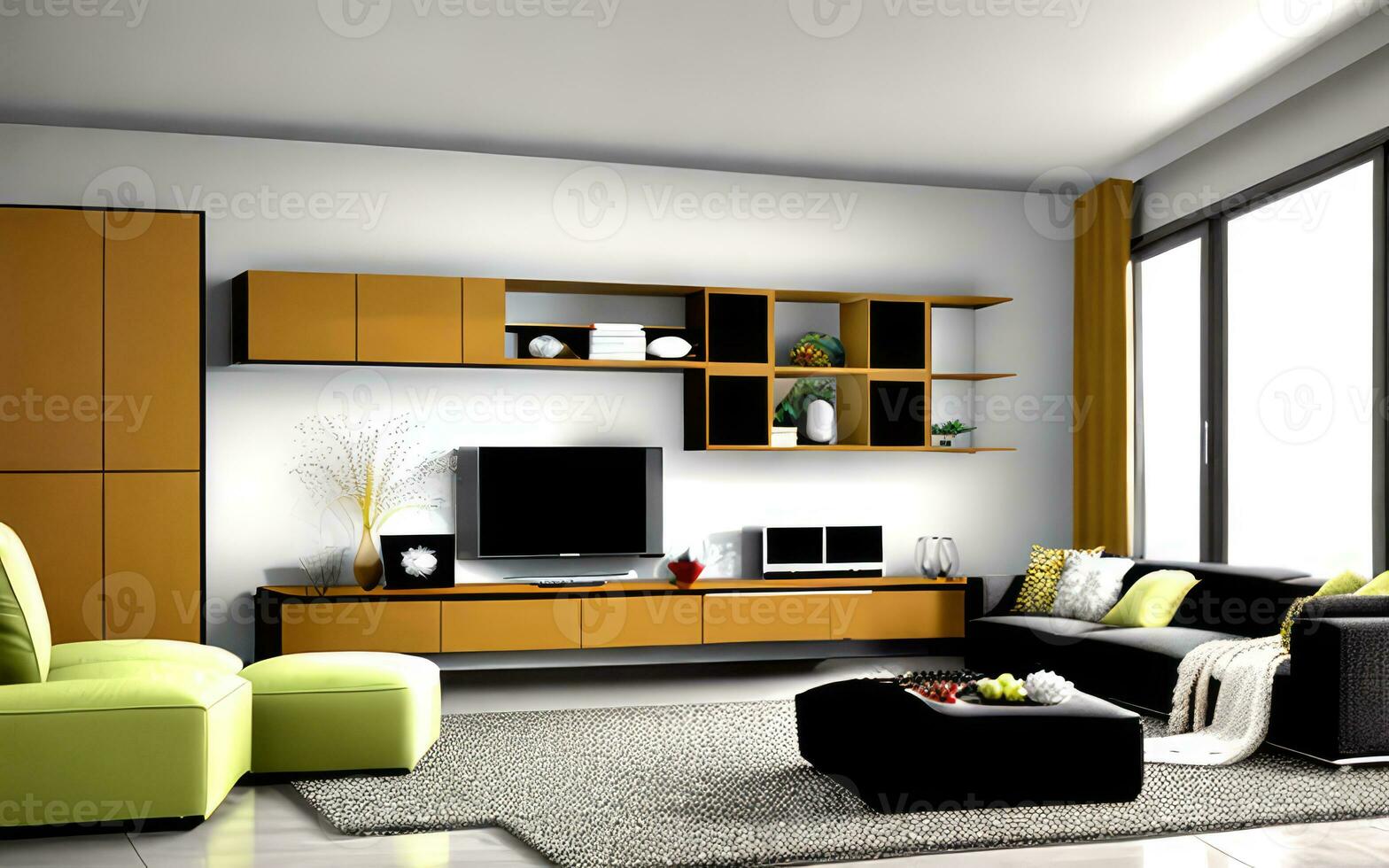 fotorrealista interior vivo habitación interior elegante moderno creado con ai generativo foto