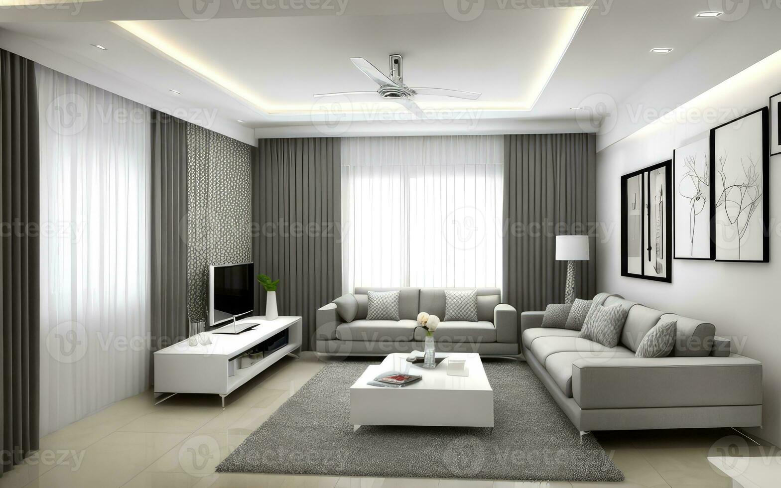 Photorealistic interior living room indoor stylish modern created with ai generative photo