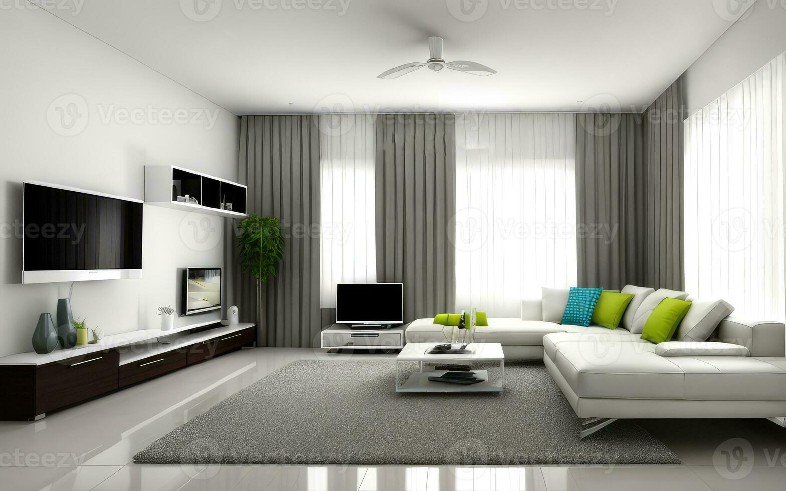 Photorealistic interior living room indoor stylish modern created with ai generative photo