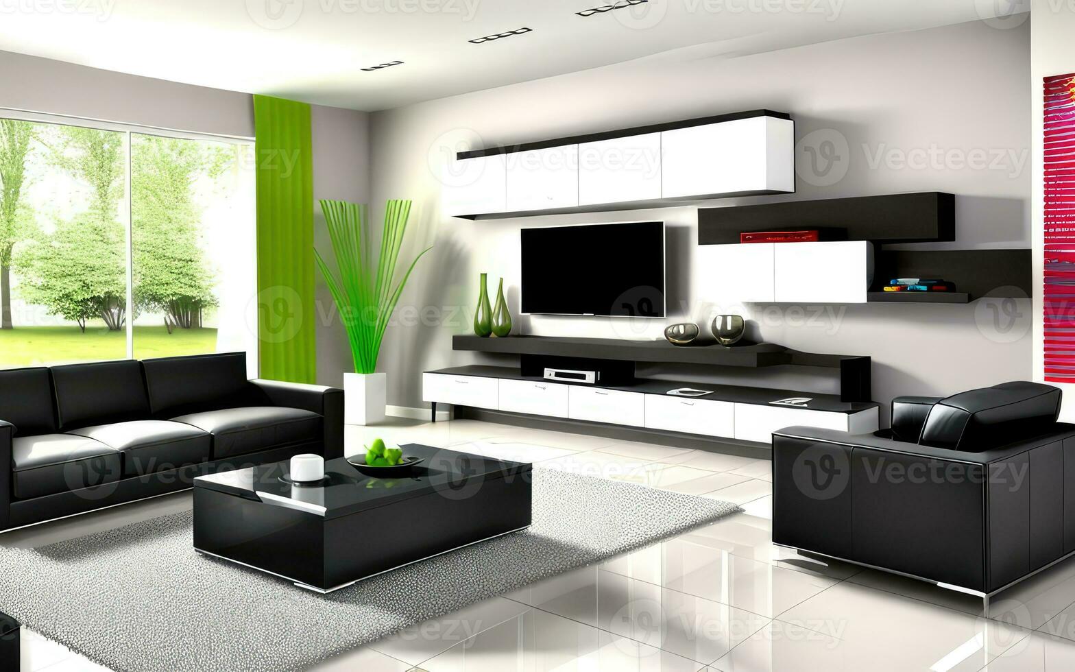 Photorealistic interior living room indoor stylish modern created with ai generative photo