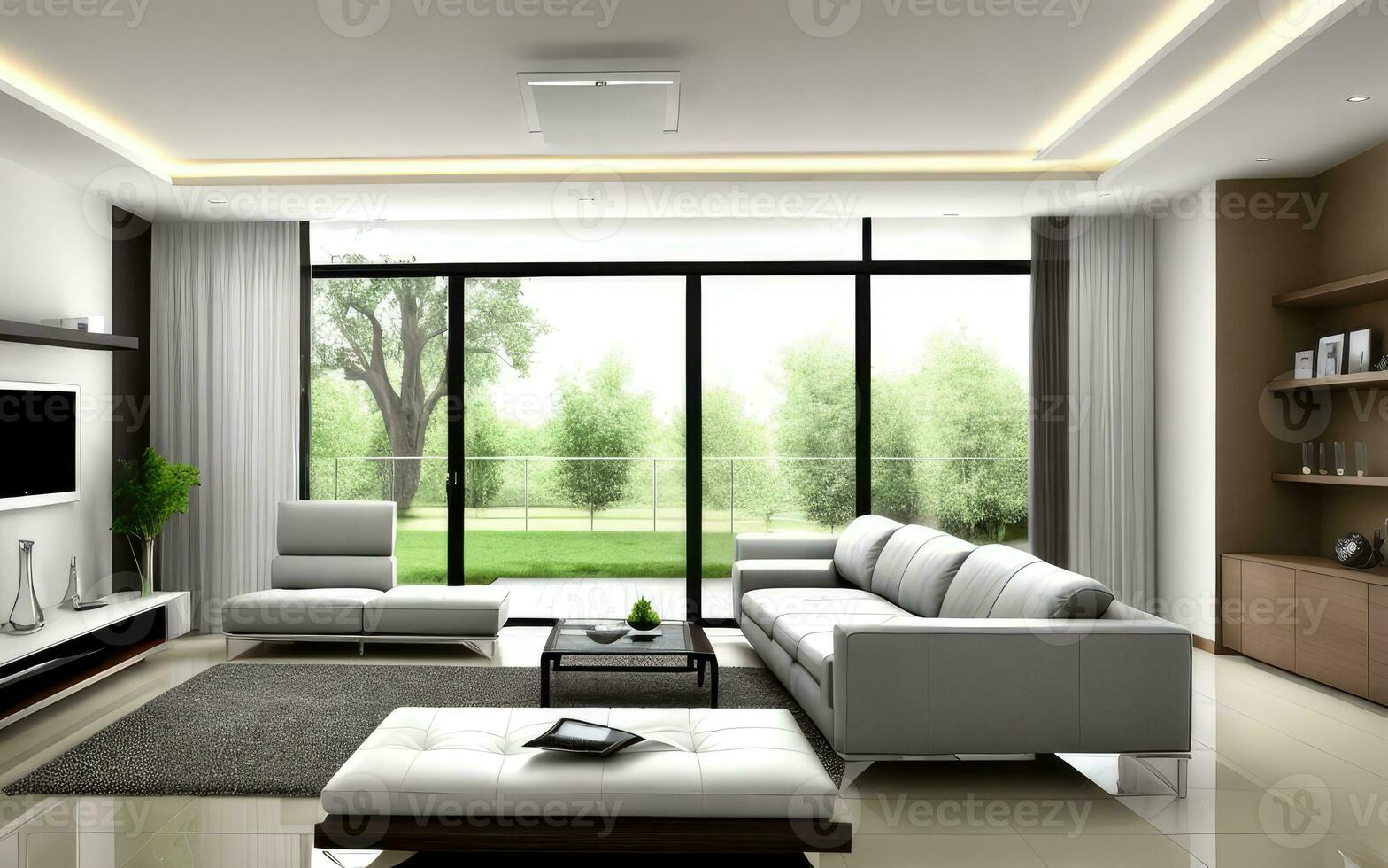 fotorrealista interior vivo habitación interior elegante moderno creado con ai generativo foto