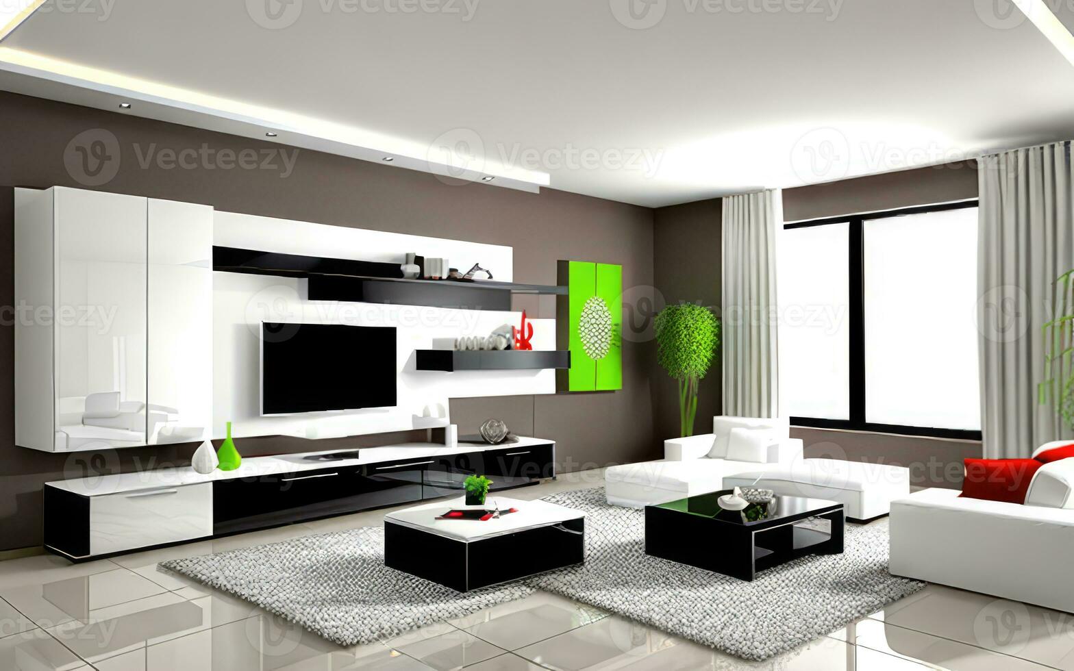 fotorrealista interior vivo habitación interior elegante moderno creado con ai generativo foto