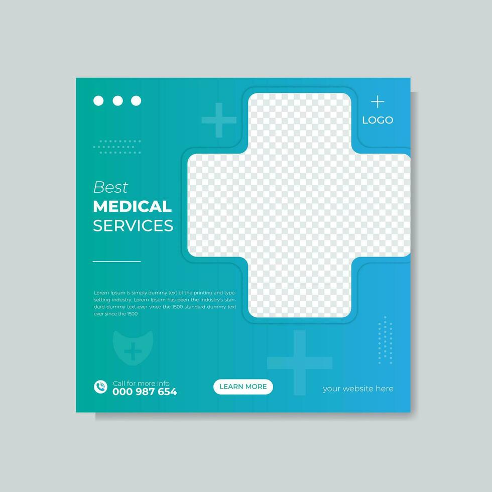 Medical services social media post design template. vector