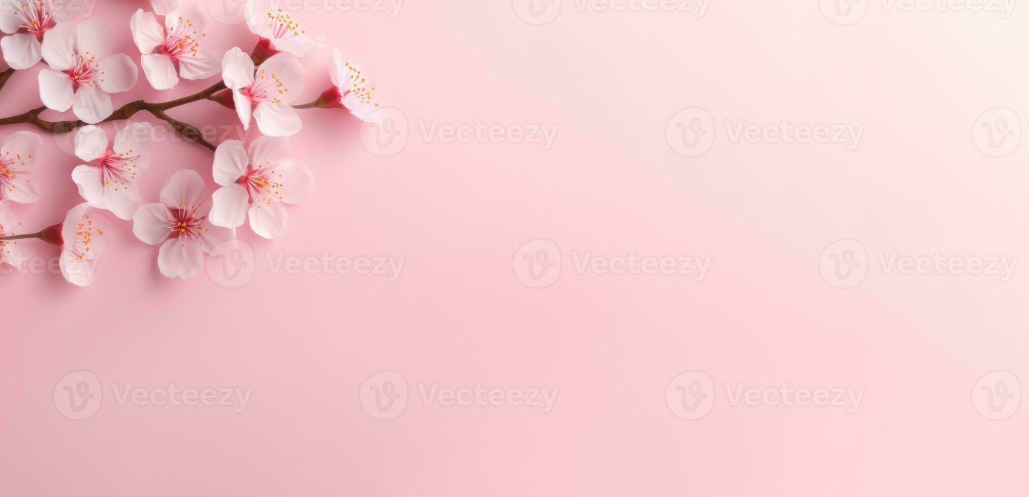 Cherry blossom pink sakura flower isolated in pink background with copy space AI generated photo