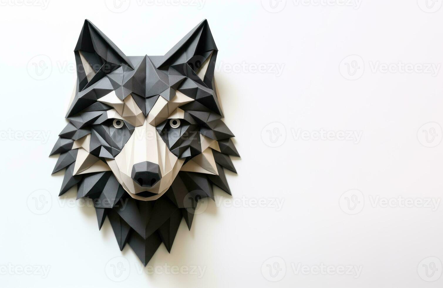 Paper wolf origami in white background AI generated photo
