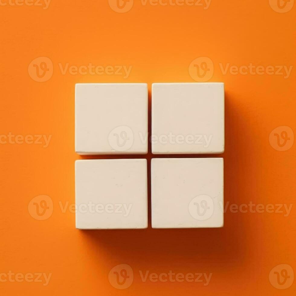 4 wooden block with copy space orange background AI generated photo