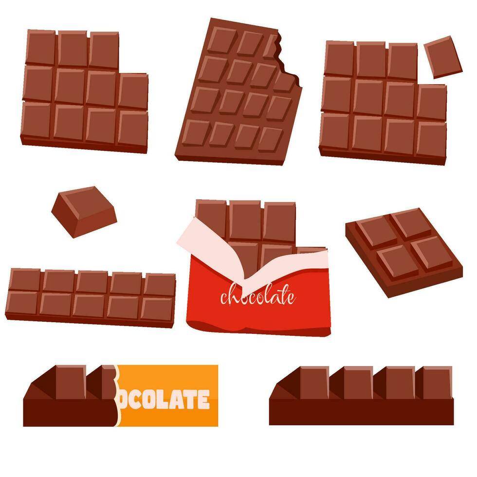 collection of Realistic Chocolate Bars Bitten and Pieces vector