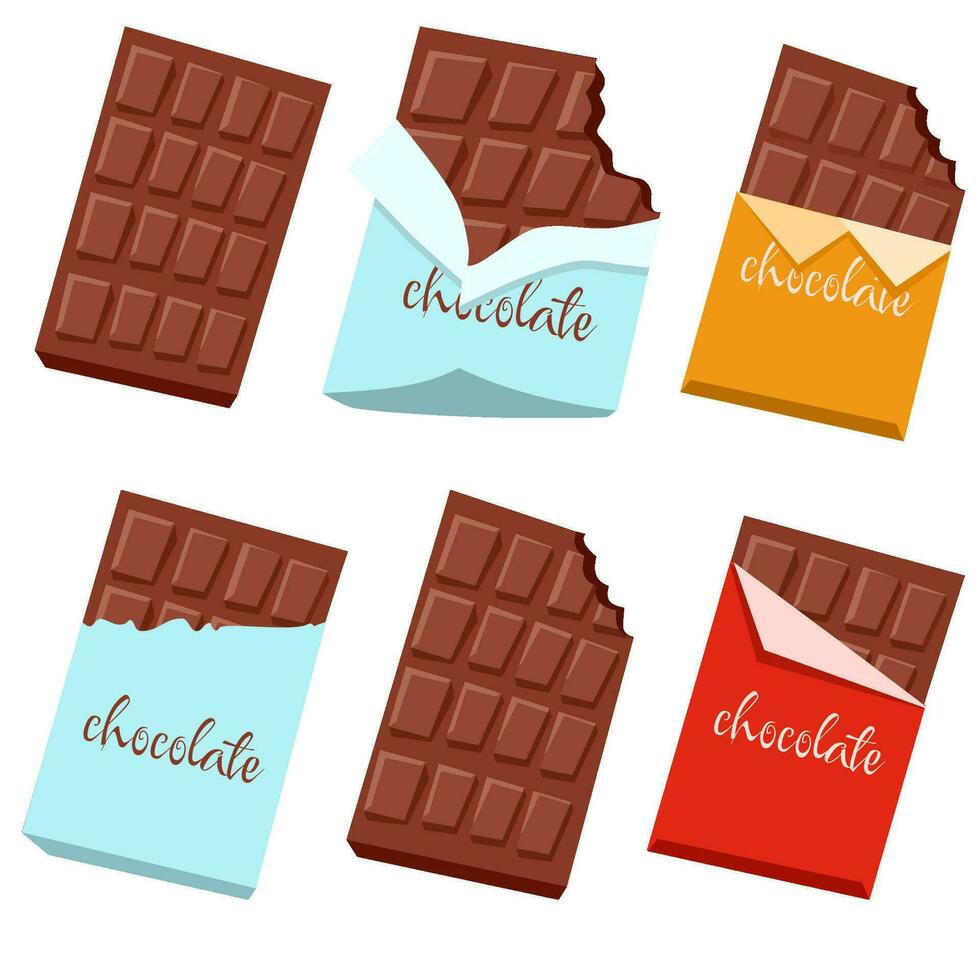 chocolate barras y muerde, vector conjunto