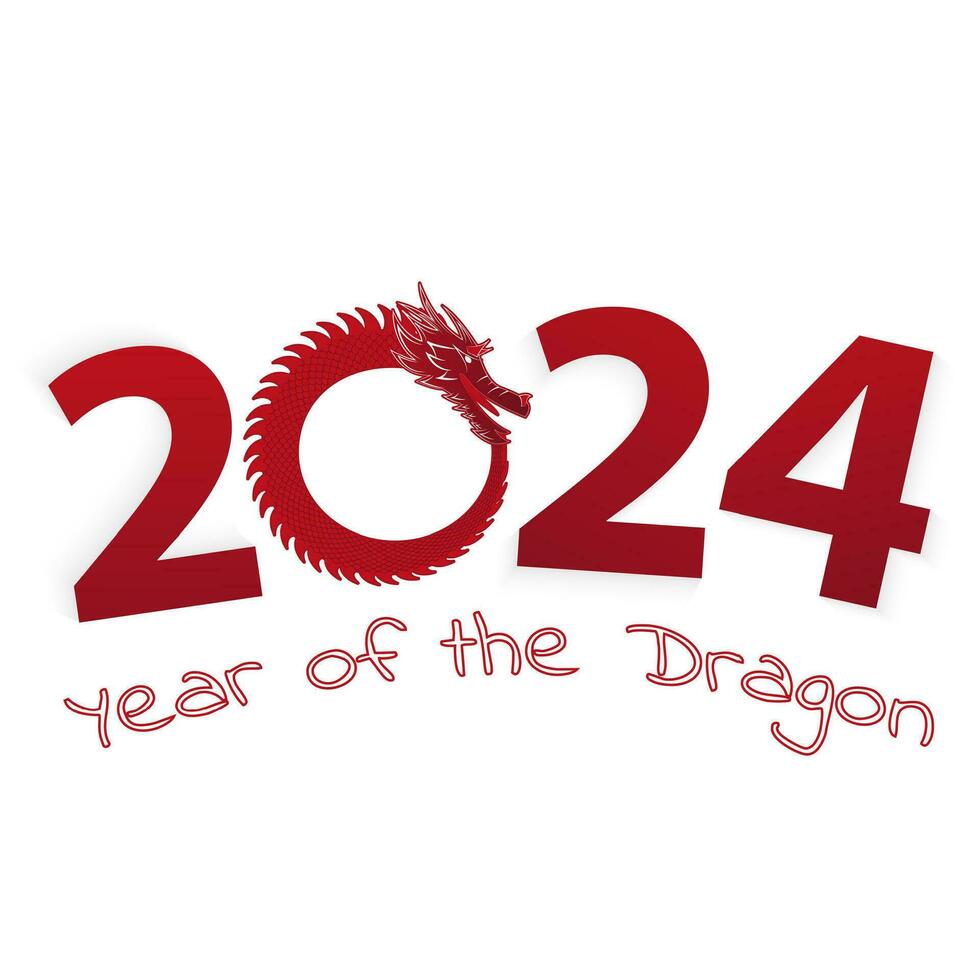 2024 year of the Dragon, number 2024 with head of a Dragon. vector
