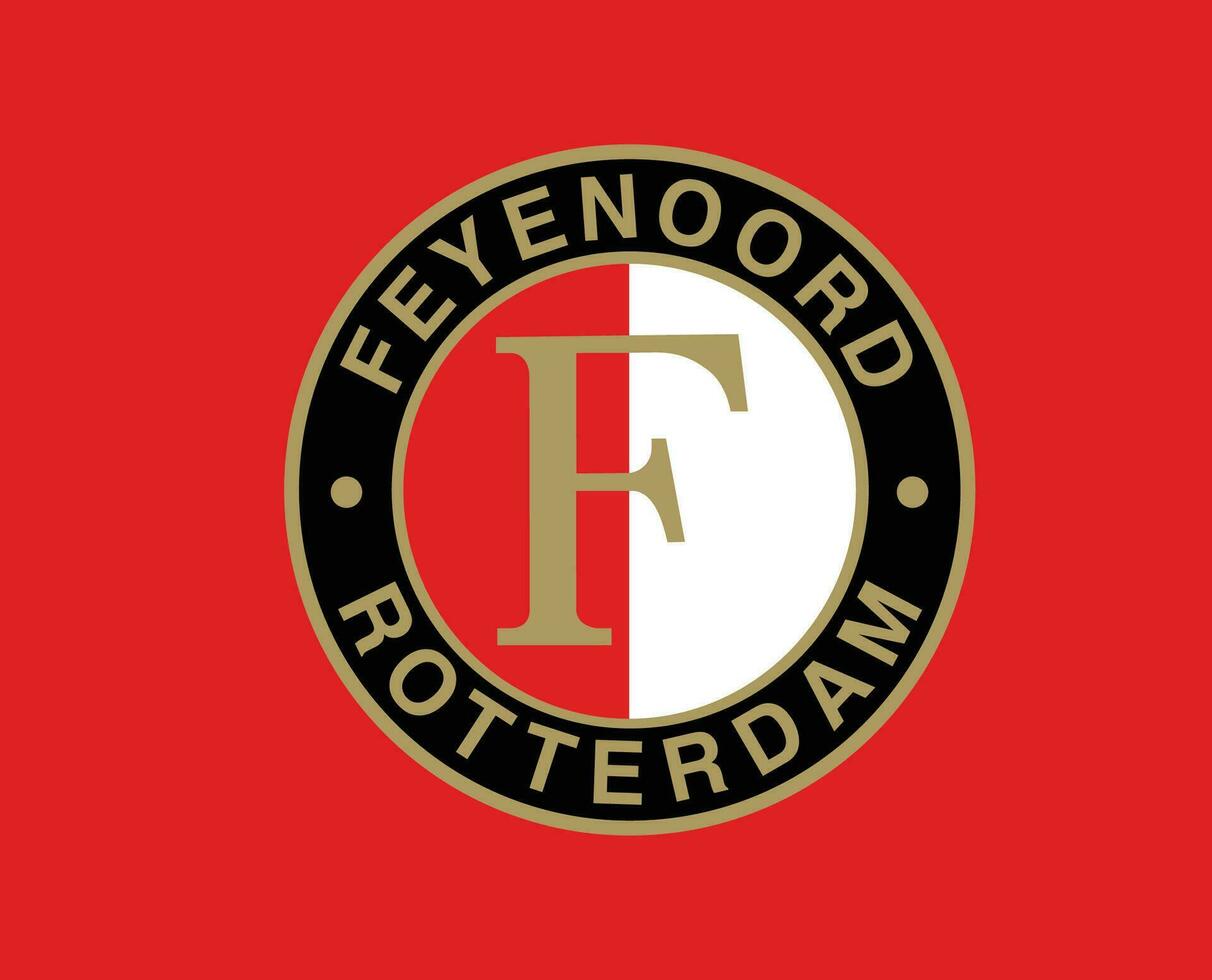 Feyenoord Rotterdam Club Logo Symbol Netherlands Eredivisie League Football Abstract Design Vector Illustration With Red Background