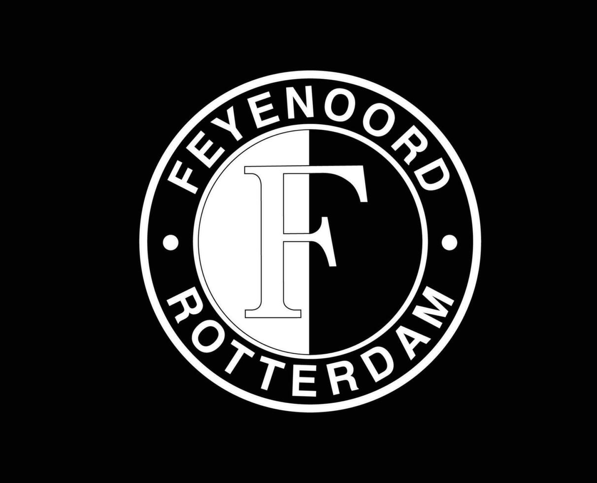 Feyenoord Rotterdam Club Logo Symbol White Netherlands Eredivisie League Football Abstract Design Vector Illustration With Black Background