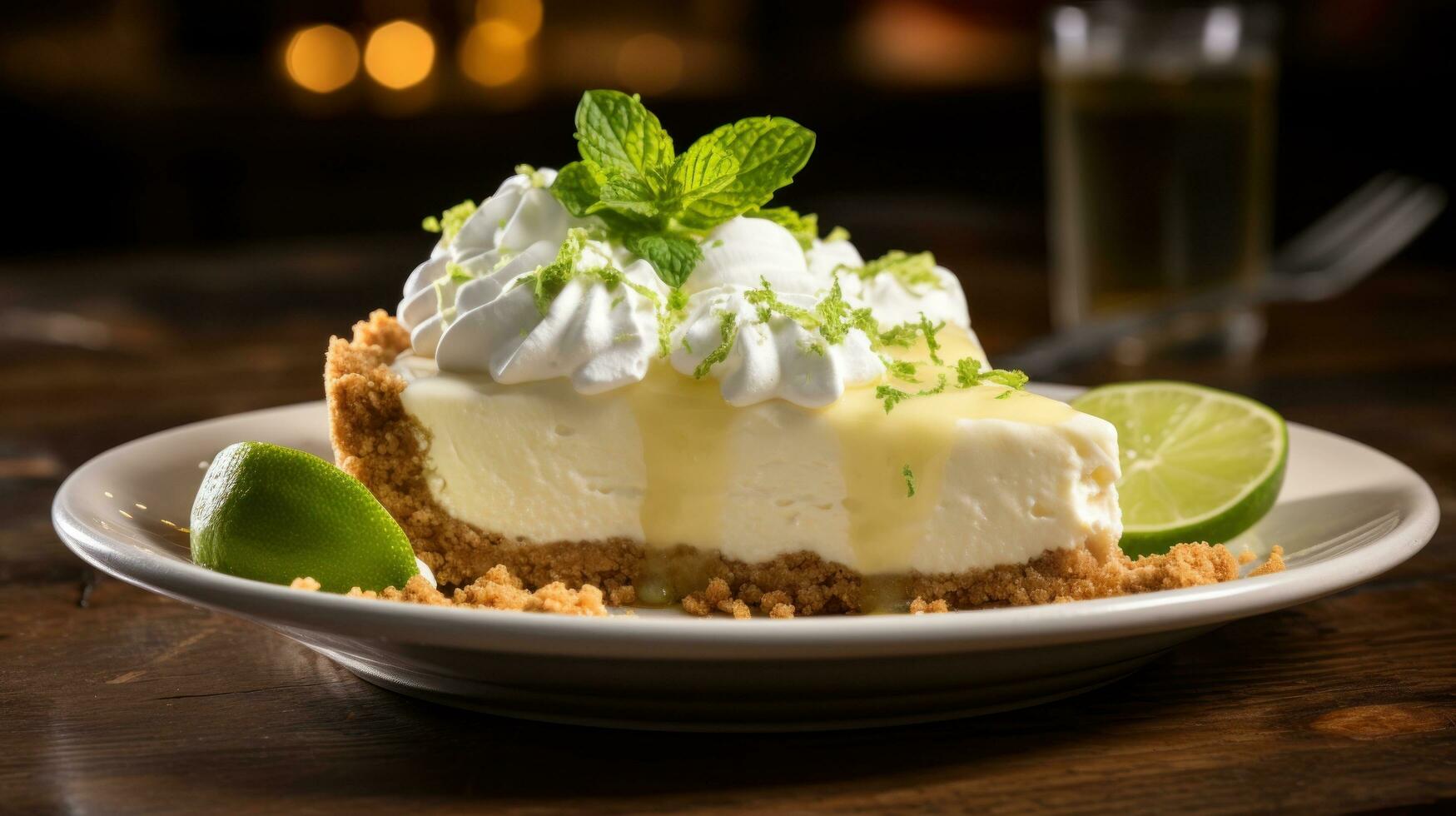 Key lime pie with graham cracker crust, a tangy and refreshing dessert photo