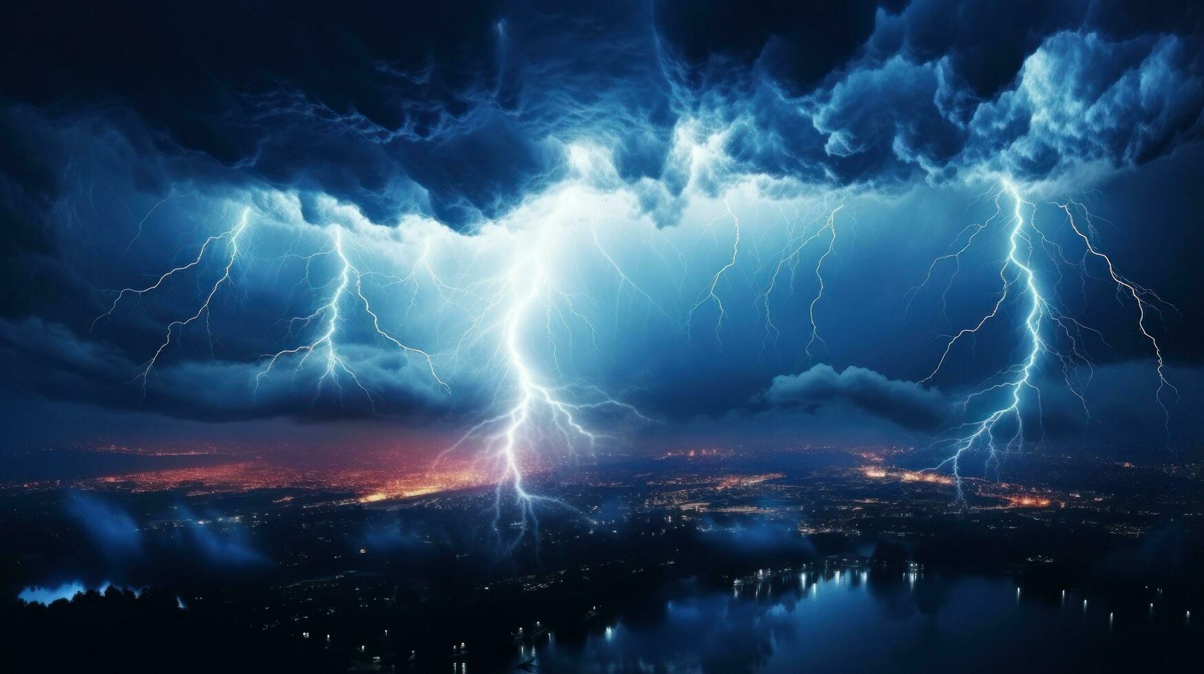 Electricity Charges the Sky with Lightning and Thunder on a Dark Night photo