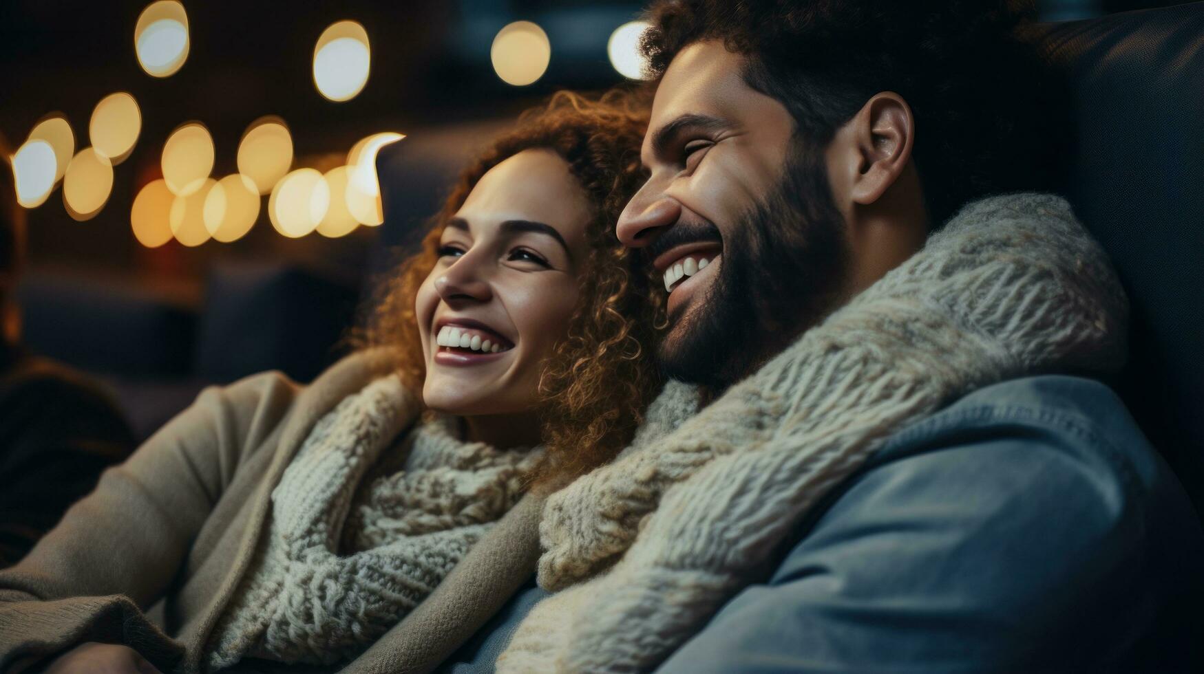 Woman cuddles with man while watching a movie. 30312760 Stock Photo at