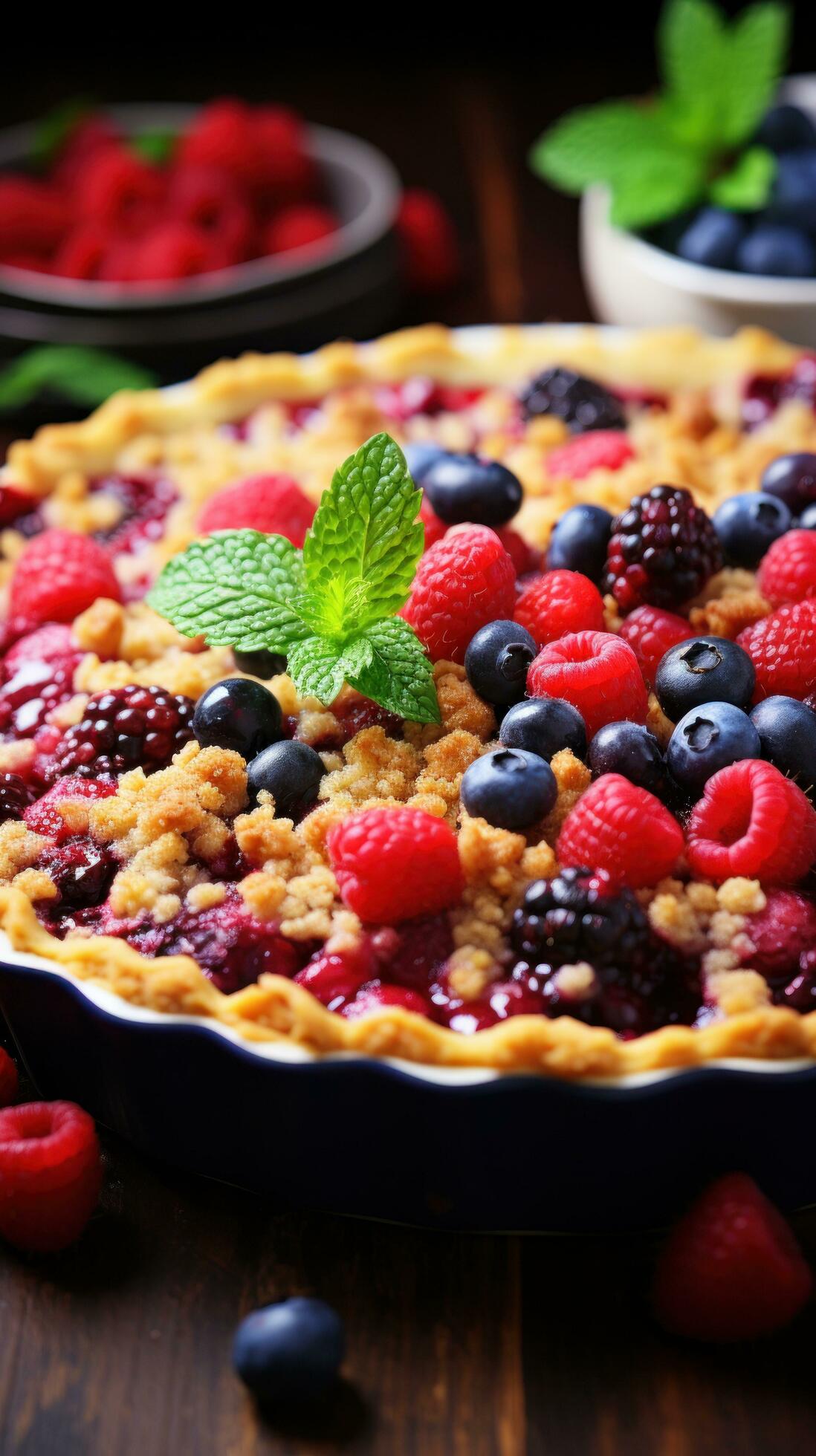 Mixed berry pie with streusel topping, a colorful and fruity dessert