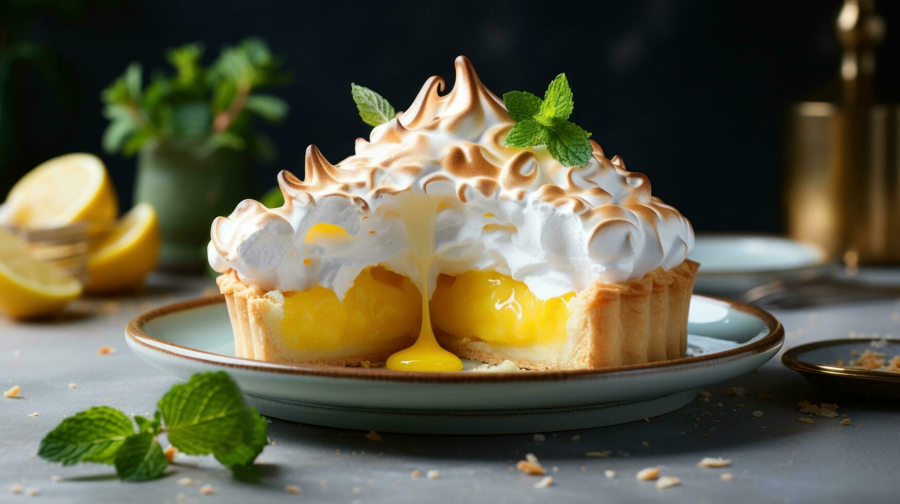 Lemon meringue pie with fluffy peaks, a light and citrusy indulgence photo