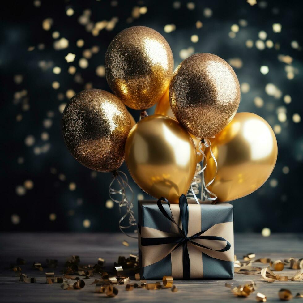 cumpleaños celebracion con oro globos y Brillantina foto