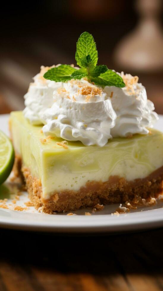 Key lime pie with graham cracker crust, a tangy and refreshing dessert photo