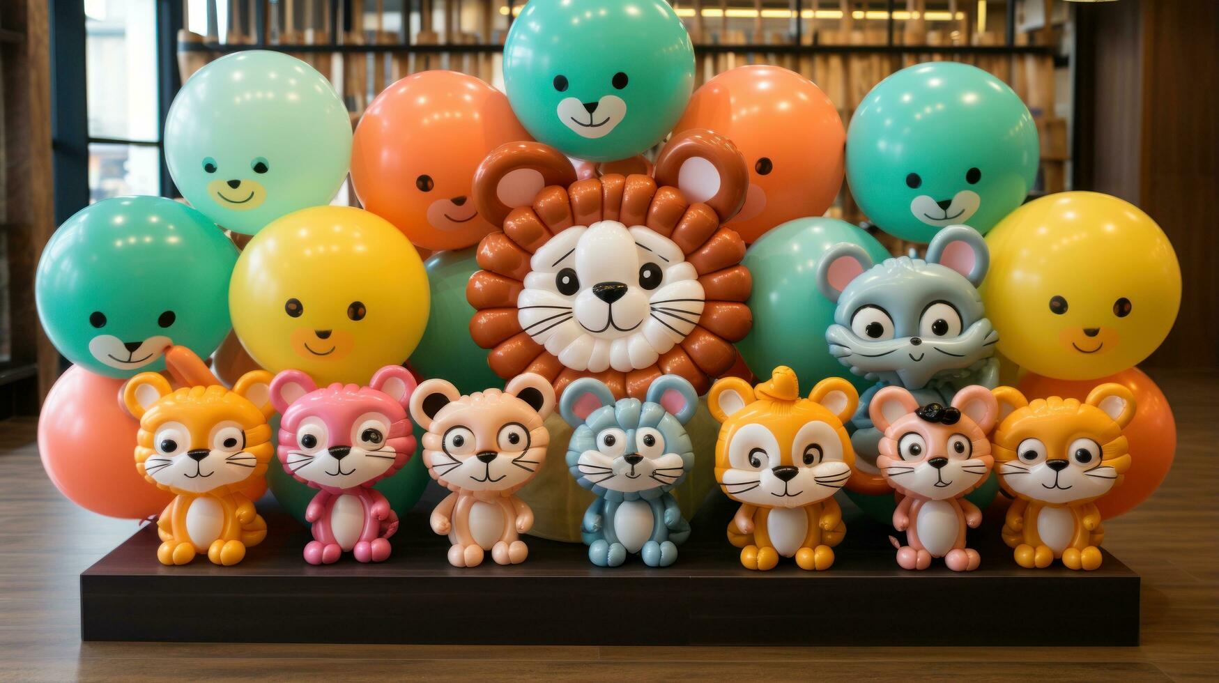 Cute cartoon animal balloon frame for kids' birthdays photo