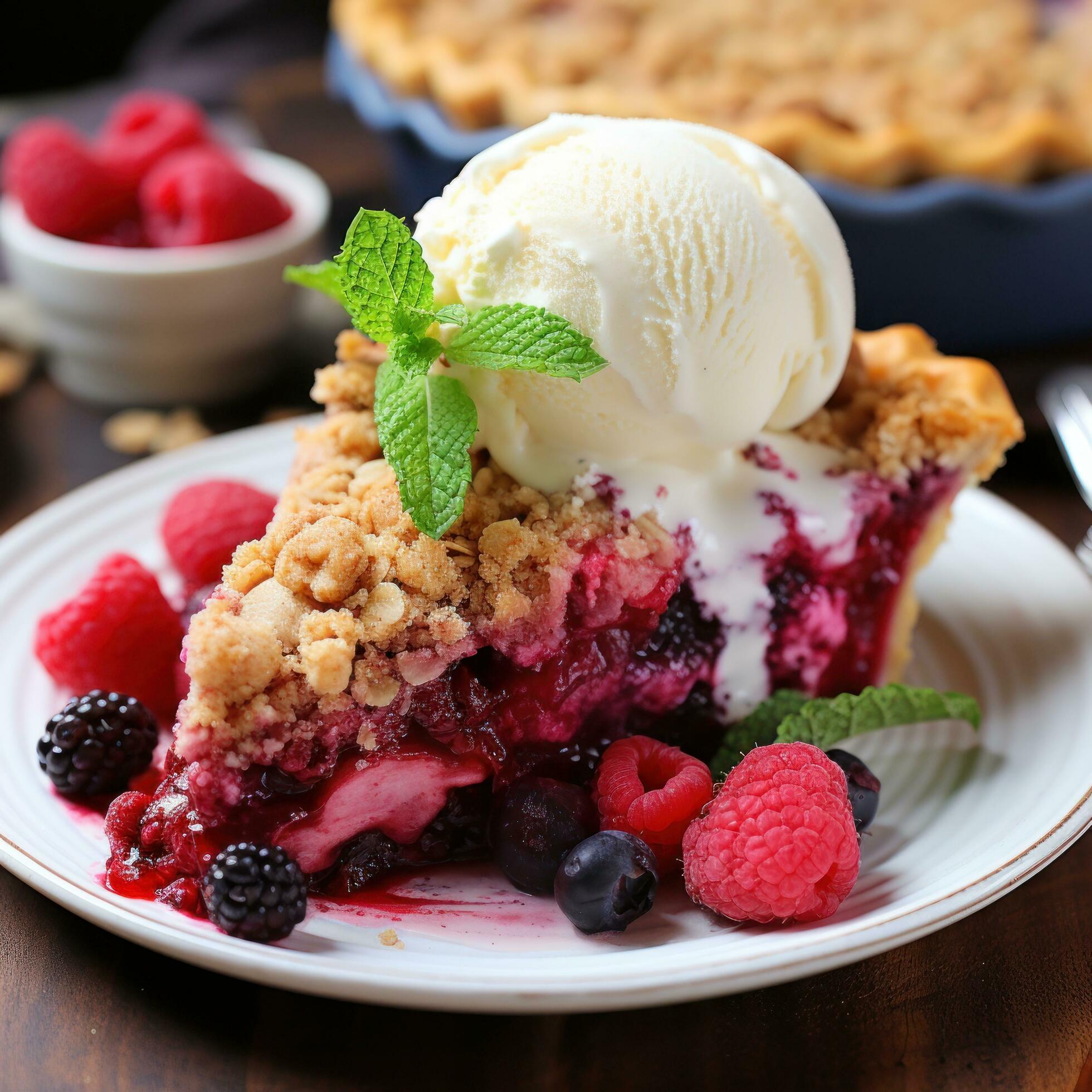 Mixed berry pie with streusel topping, a colorful and fruity dessert