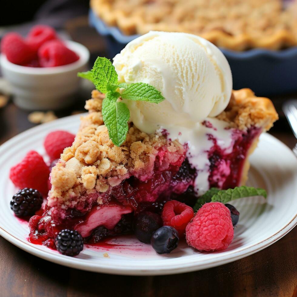 Mixed berry pie with streusel topping, a colorful and fruity dessert photo