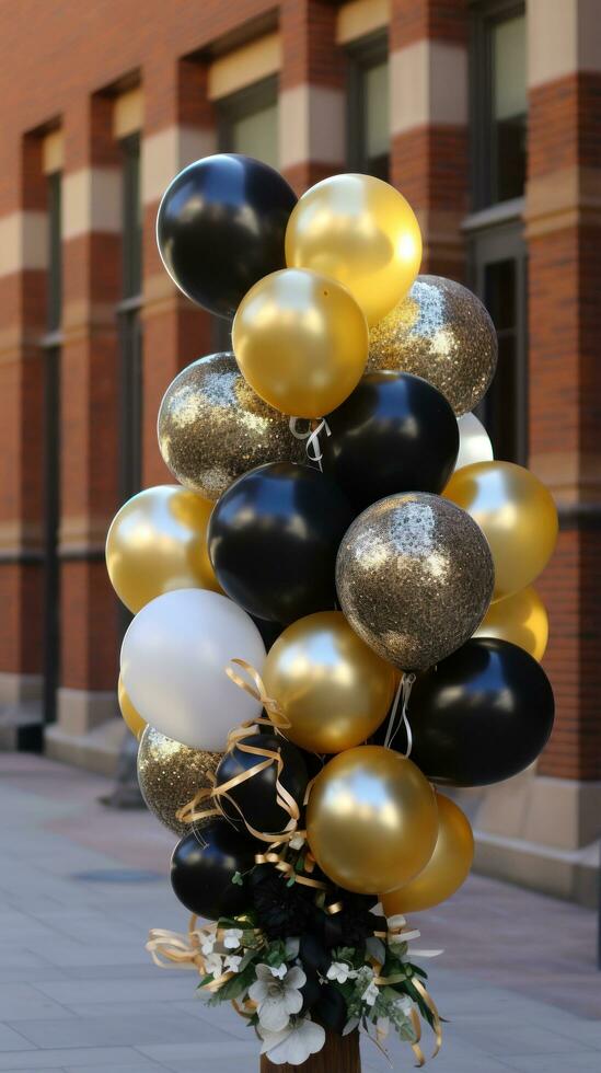 Elegant black and gold balloon arrangement photo