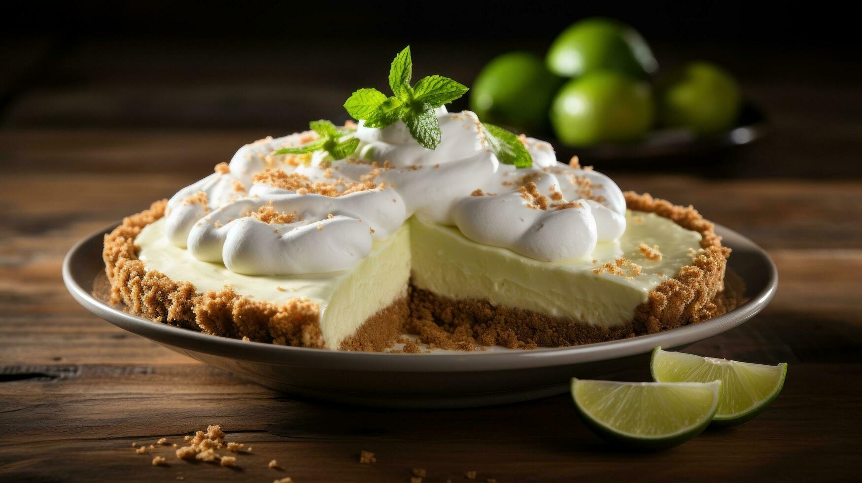 Key lime pie with graham cracker crust, a tangy and refreshing dessert photo