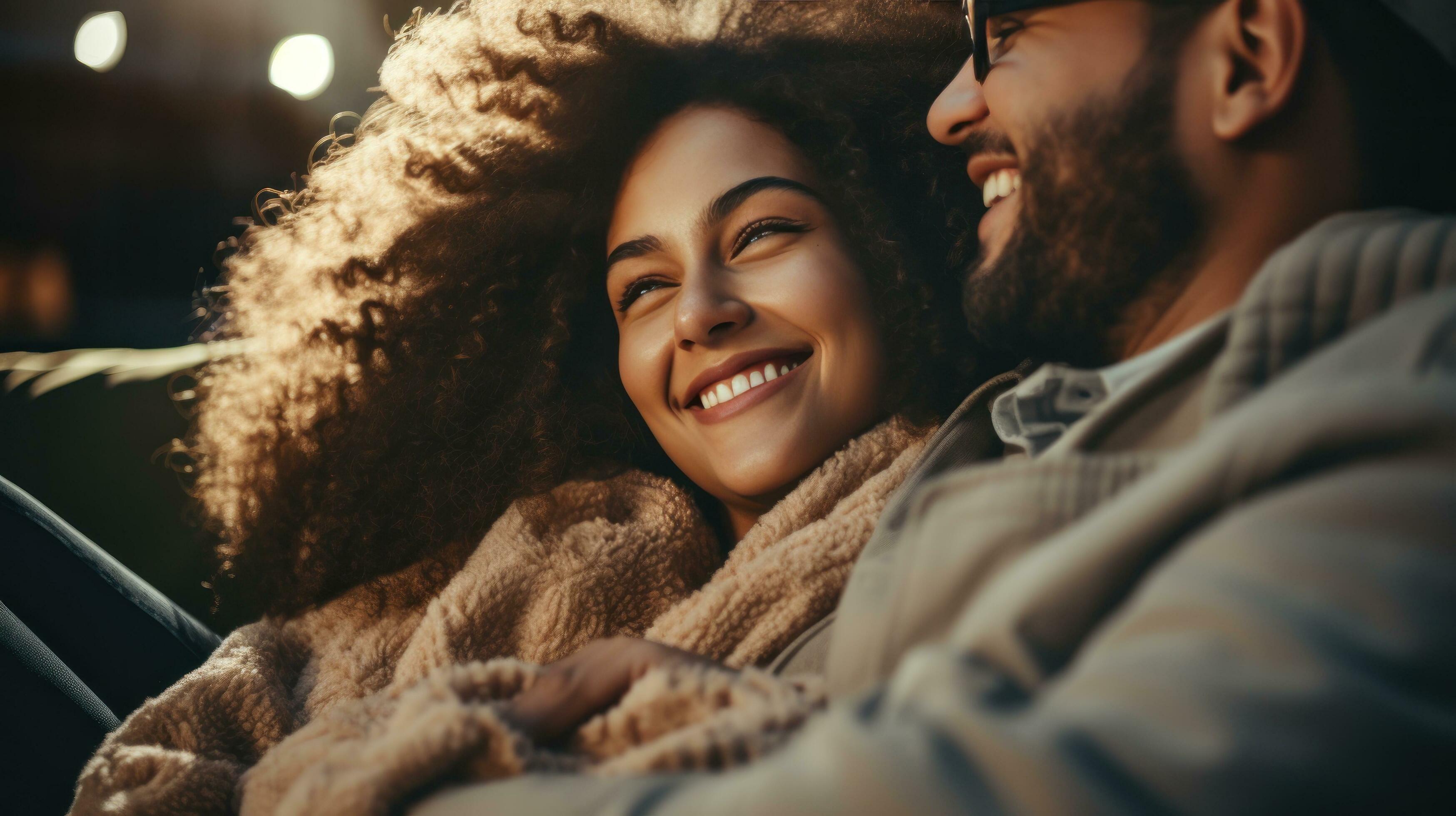 Woman cuddles with man while watching a movie. 30313031 Stock Photo at
