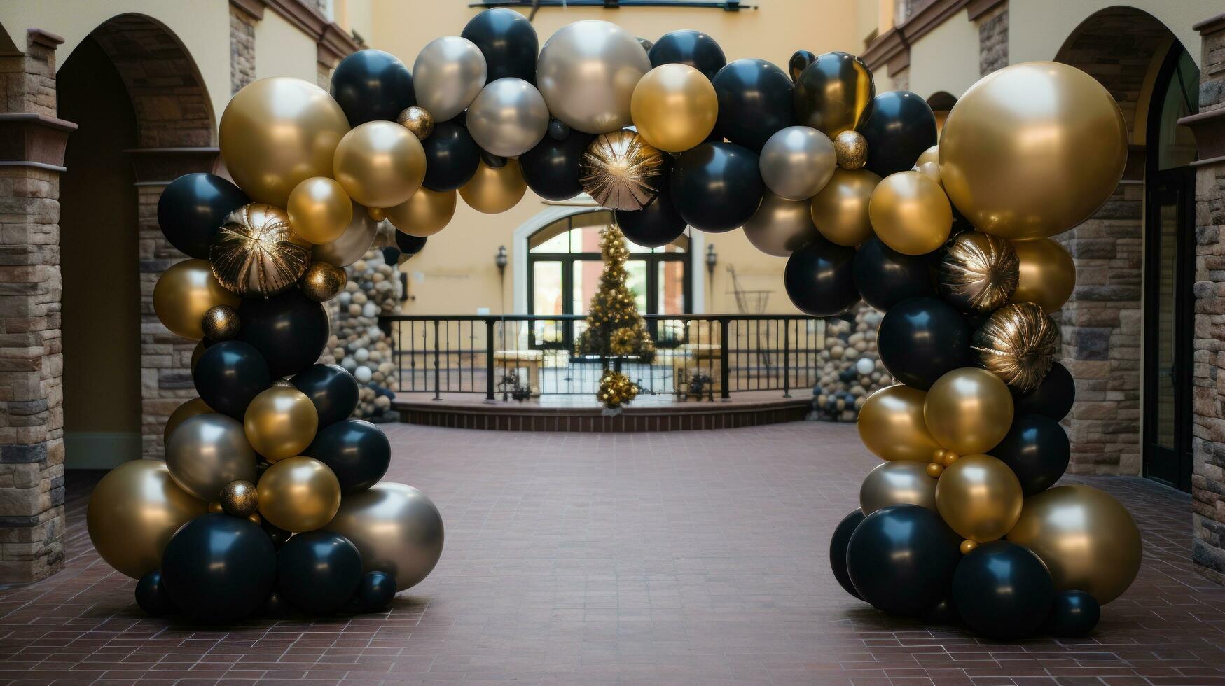 elegante negro y oro globo arreglo foto