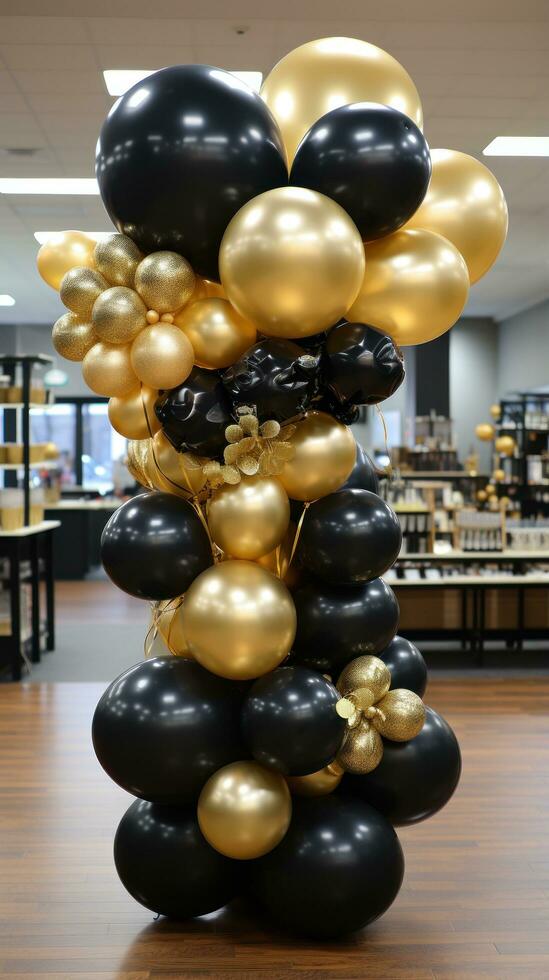 Elegant black and gold balloon arrangement photo