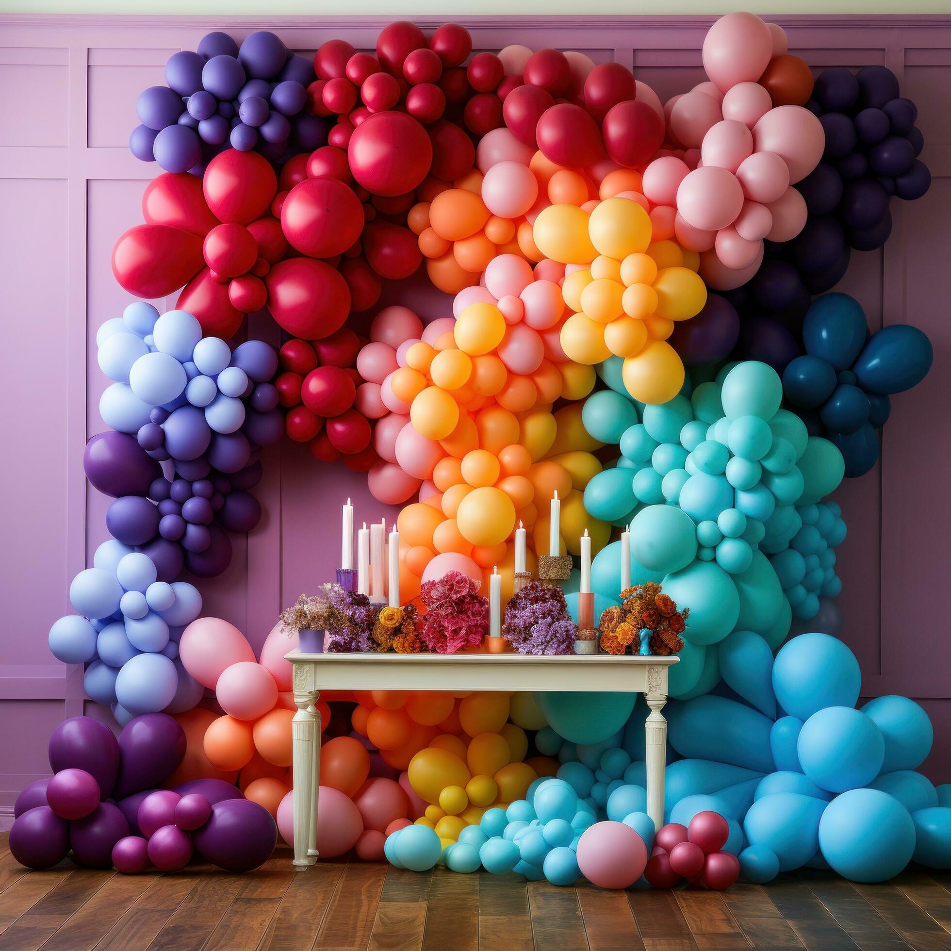 Vibrant rainbow balloon backdrop with tassels 30313111 Stock Photo at