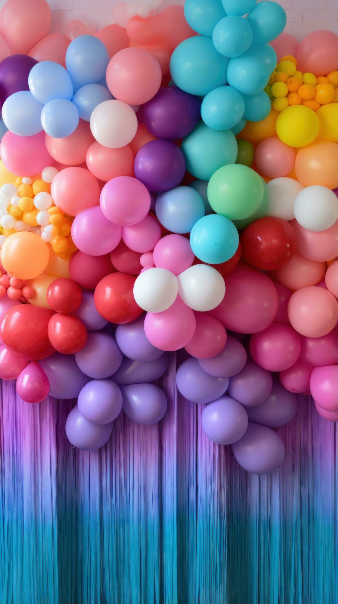 Vibrant rainbow balloon backdrop with tassels 30313134 Stock Photo at