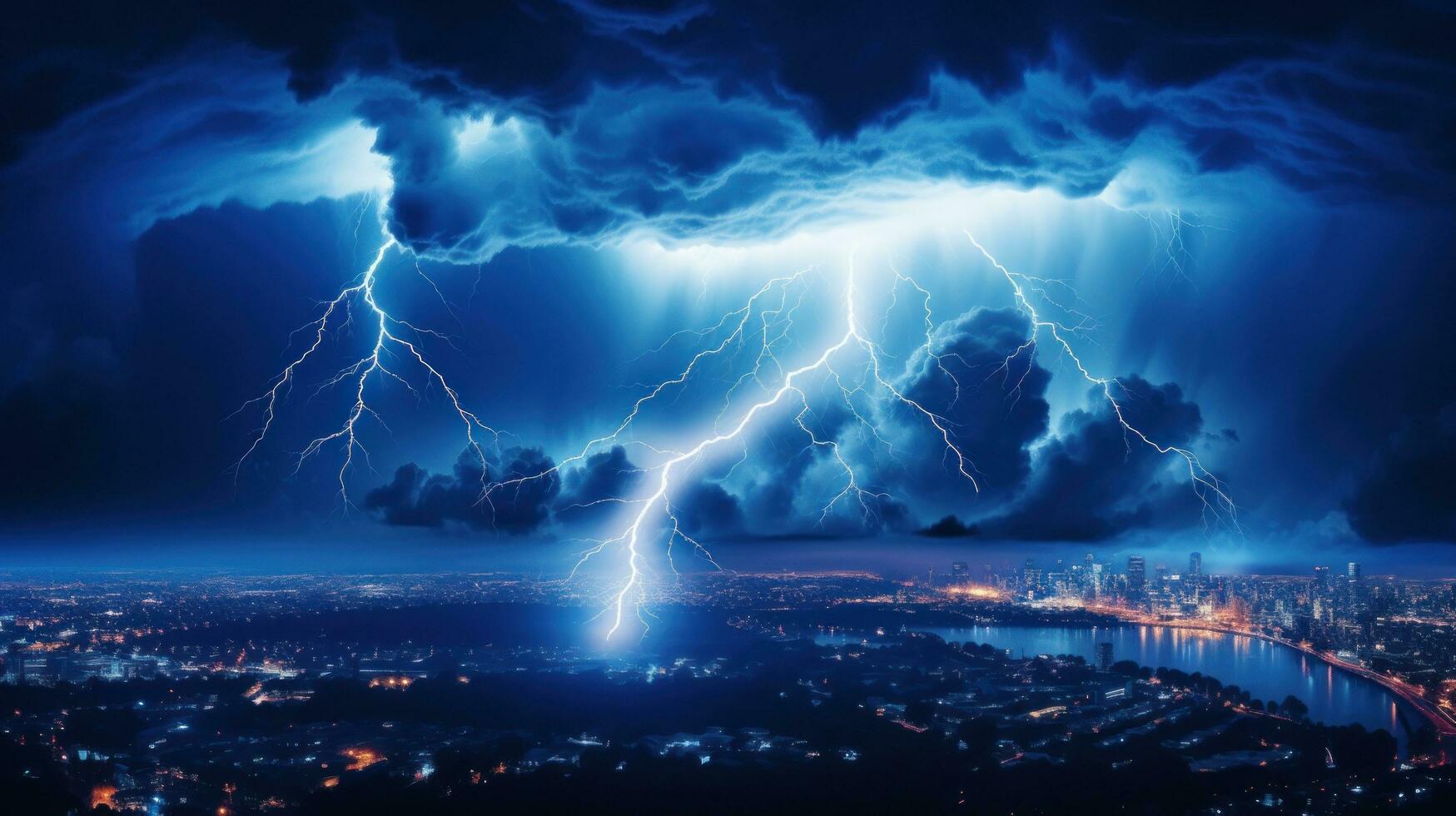Electricity Charges the Sky with Lightning and Thunder on a Dark Night photo