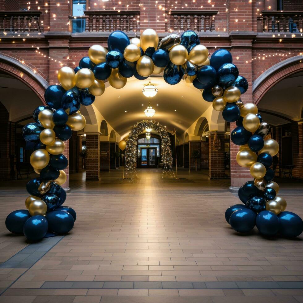 elegante negro y oro globo arreglo foto