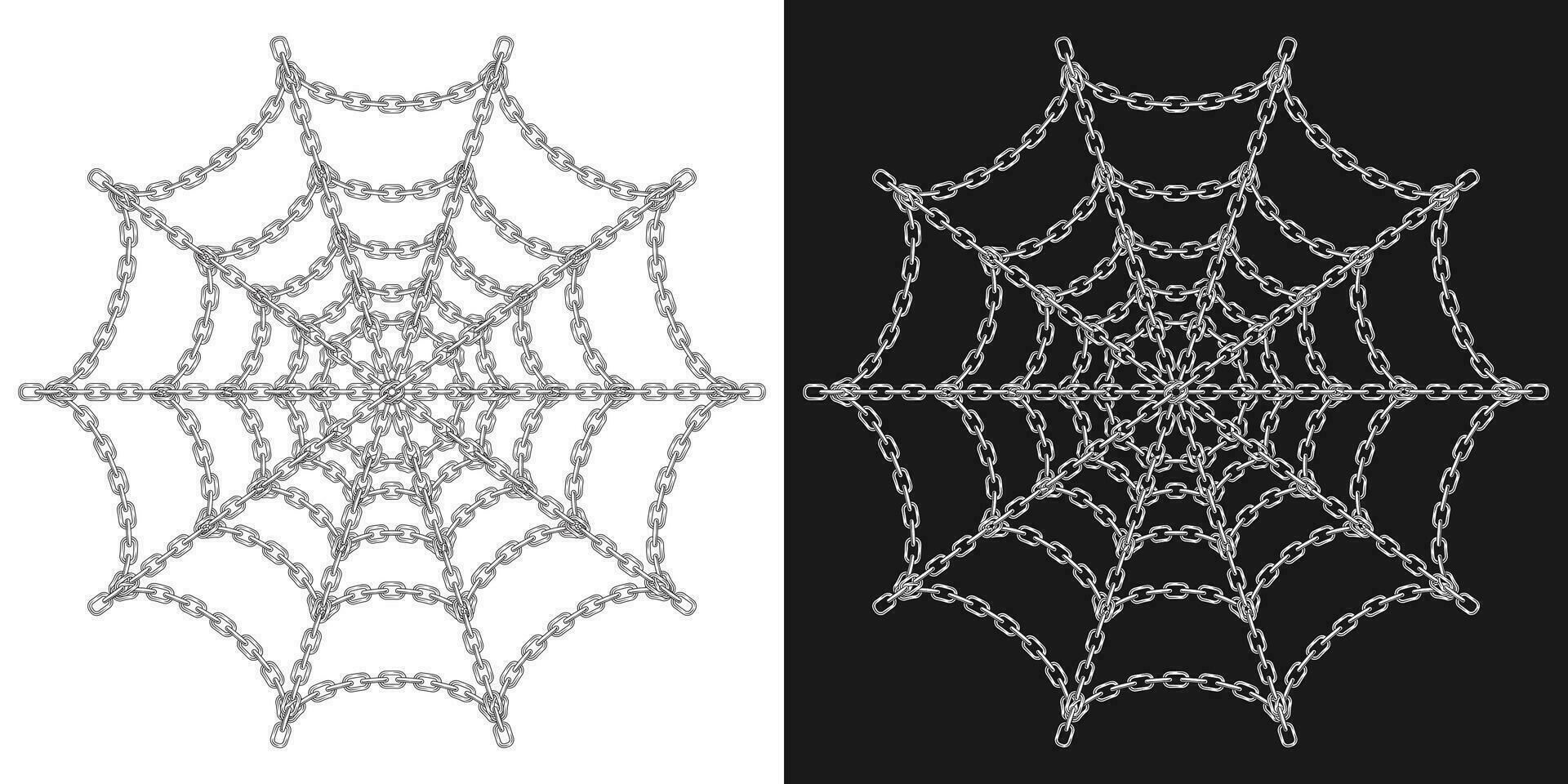 araña web de acero cadena aislado en un oscuro y blanco antecedentes vector