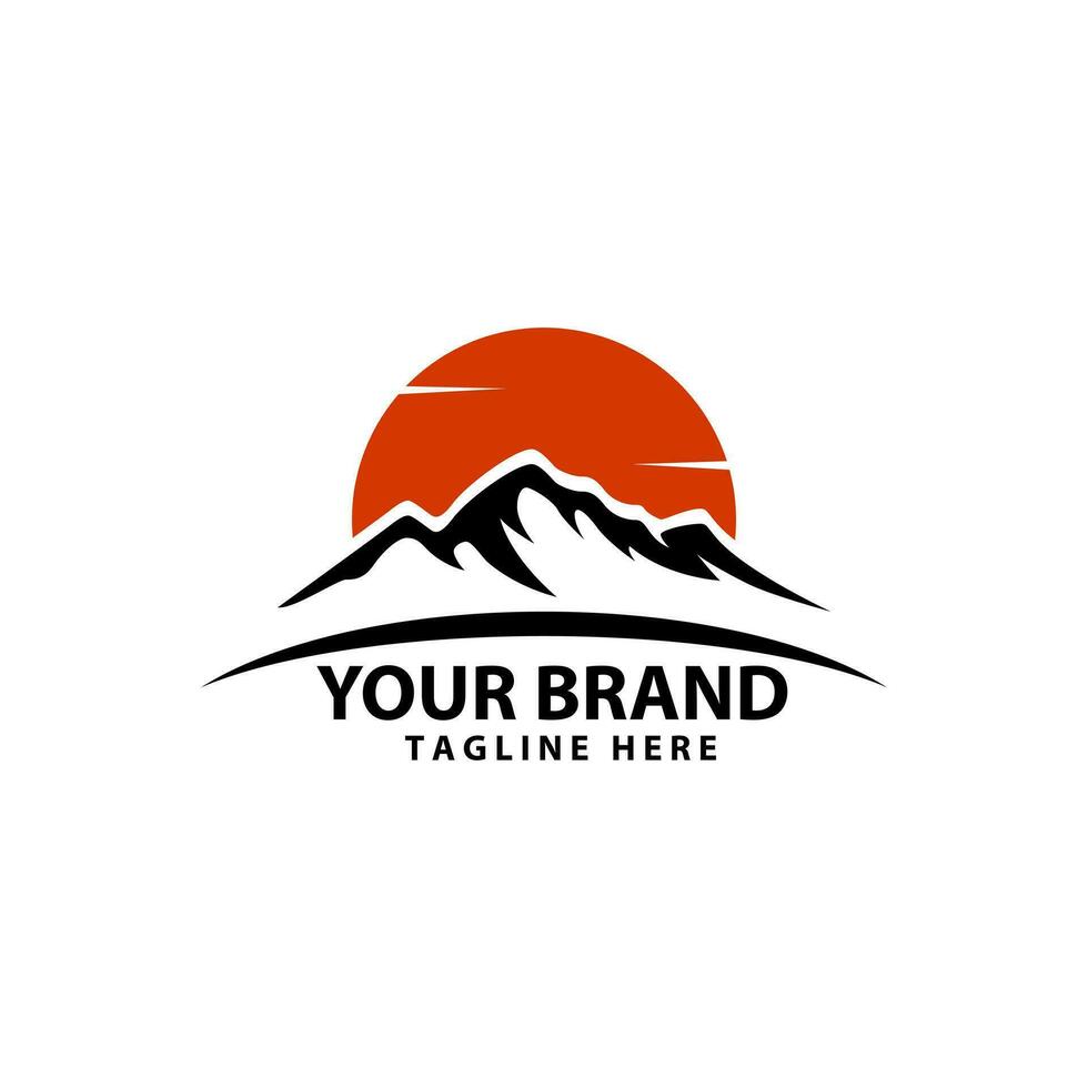 mountain hill sun logo design vector