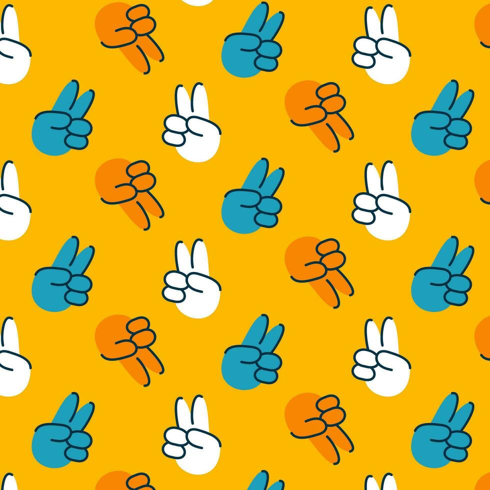 Cool trendy pattern, 70s style background. Retro vector illustration. Hippie gesture, peace gesture.