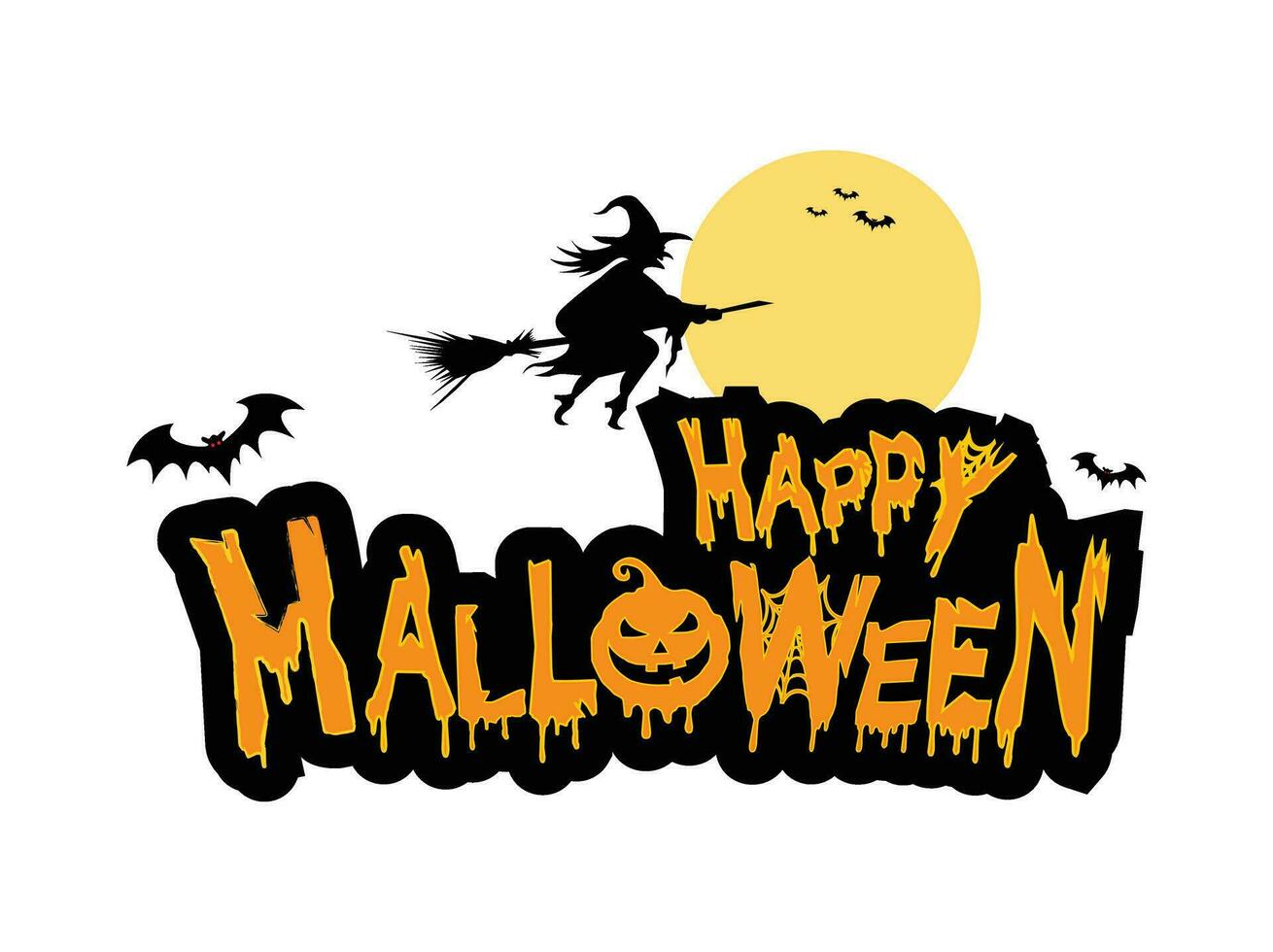 Happy Halloween Witch Riding Broom Vector