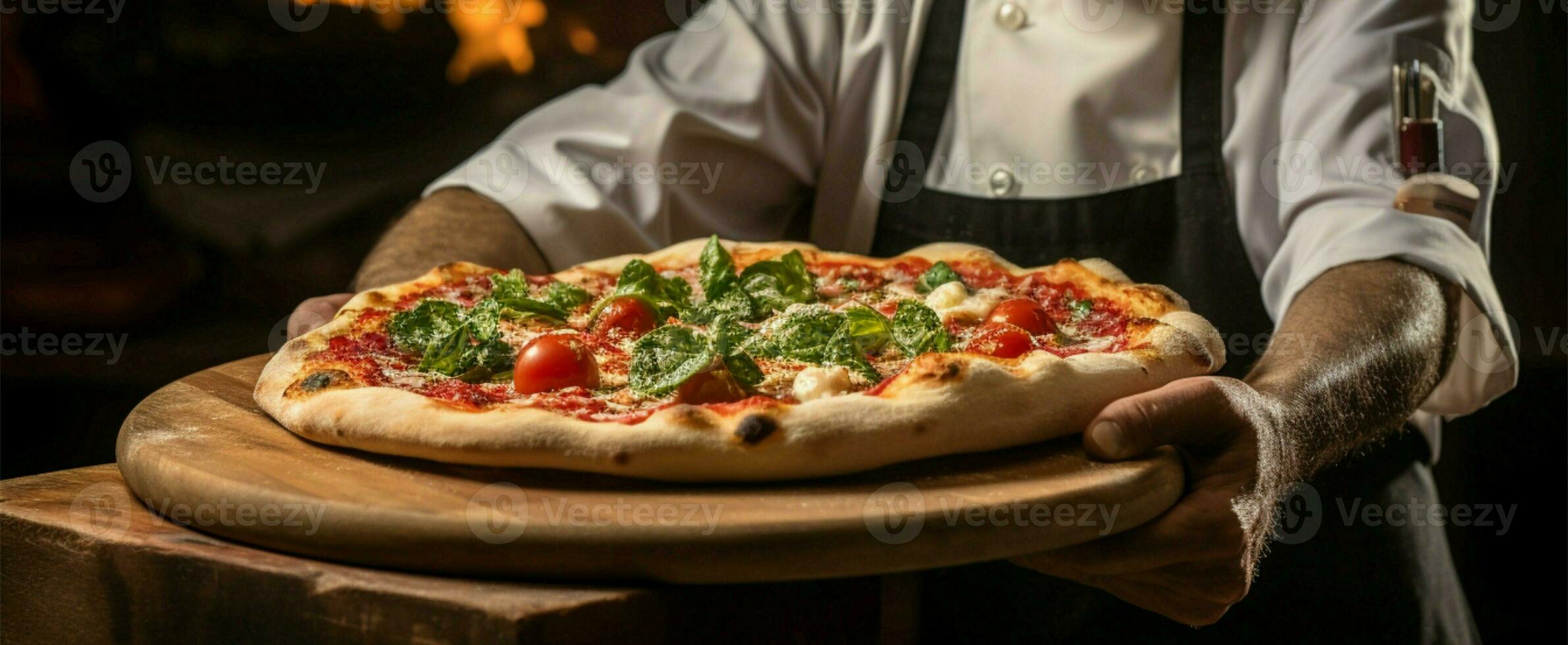 nuestra hoteles renombrado cocinero ofertas un delicioso selección de pizzas ai generado foto