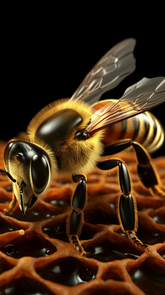 Computer-generated bee on honeycomb AI Generated photo